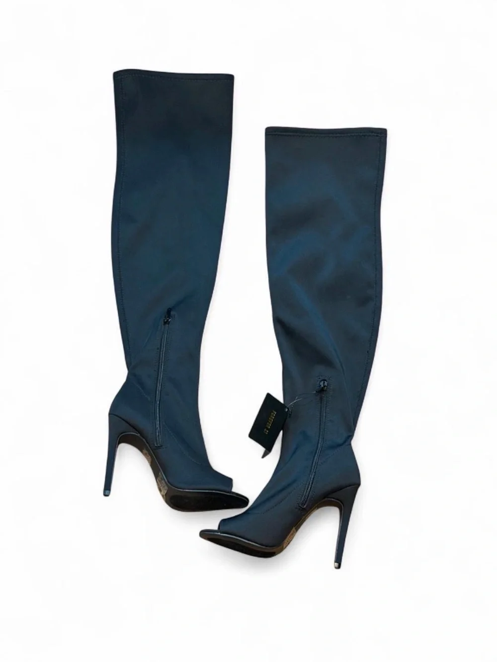NWT Forever 21 Black Stretch Peep Toe Over The Knee Stiletto Boots Size 6